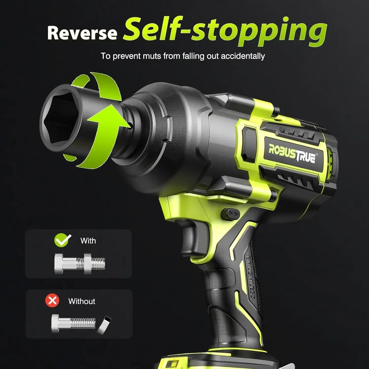 Robustrue 2000N.m Torque Brushless Electric Impact Wrench 3/4-1/2 Cordless Screwdriver Impact Gun RT2000A 5Ah Battery for Makita