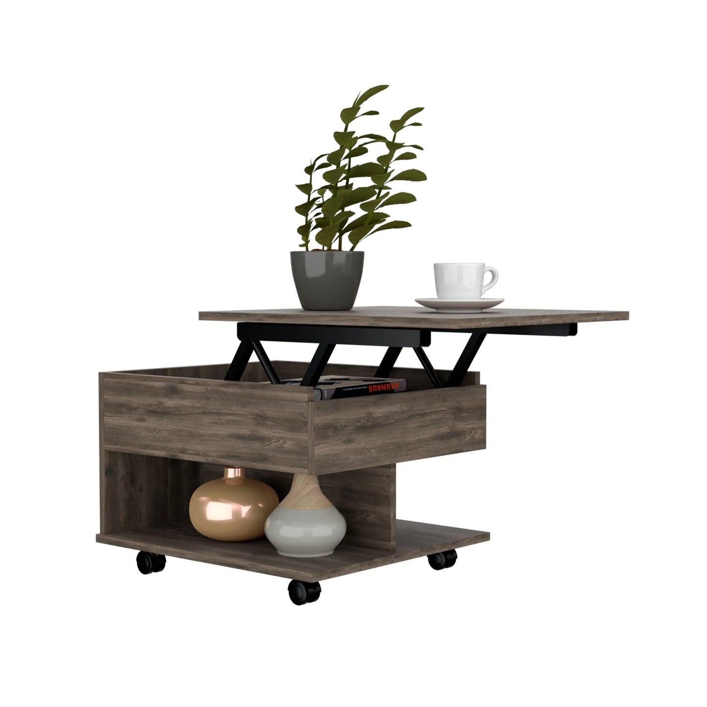 Luanda Lift Top Coffee Table, Casters, One Shelf Dark Brown