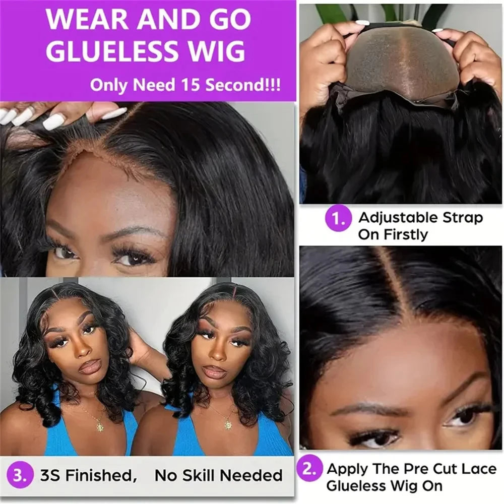 14 Inch Body Wave Wear And Go Glueless Human Hair Wigs Bob Wigs For Women Ready To Go 5x4 Pre Cut Lace Wig Human Hair loose Wave
