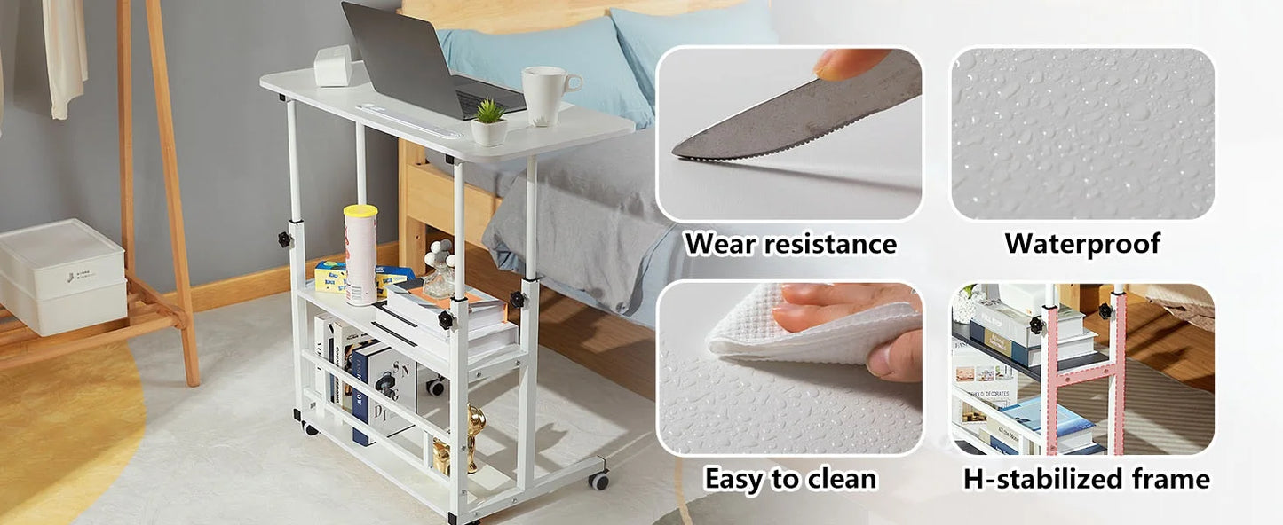 Adjustable Height Student Computer Desk with USB Port, Mobile Portable Bedside Table with Storage, 31.5" Standing Desk for Sofa