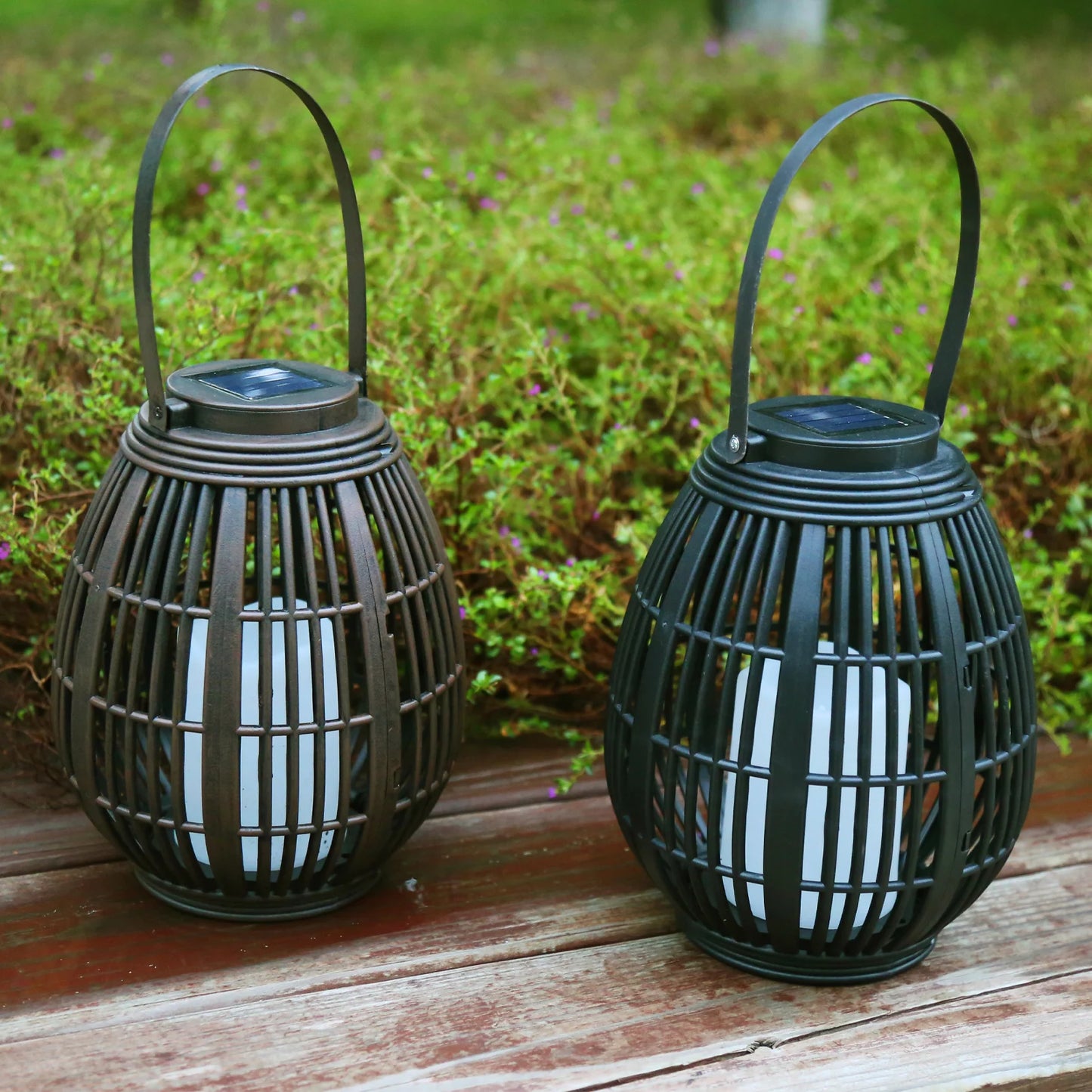 Solar Garden Lantern LED Outdoor Solar Lantern Waterproof Decorative Rattan Lantern For Patio Pathway Courtyard