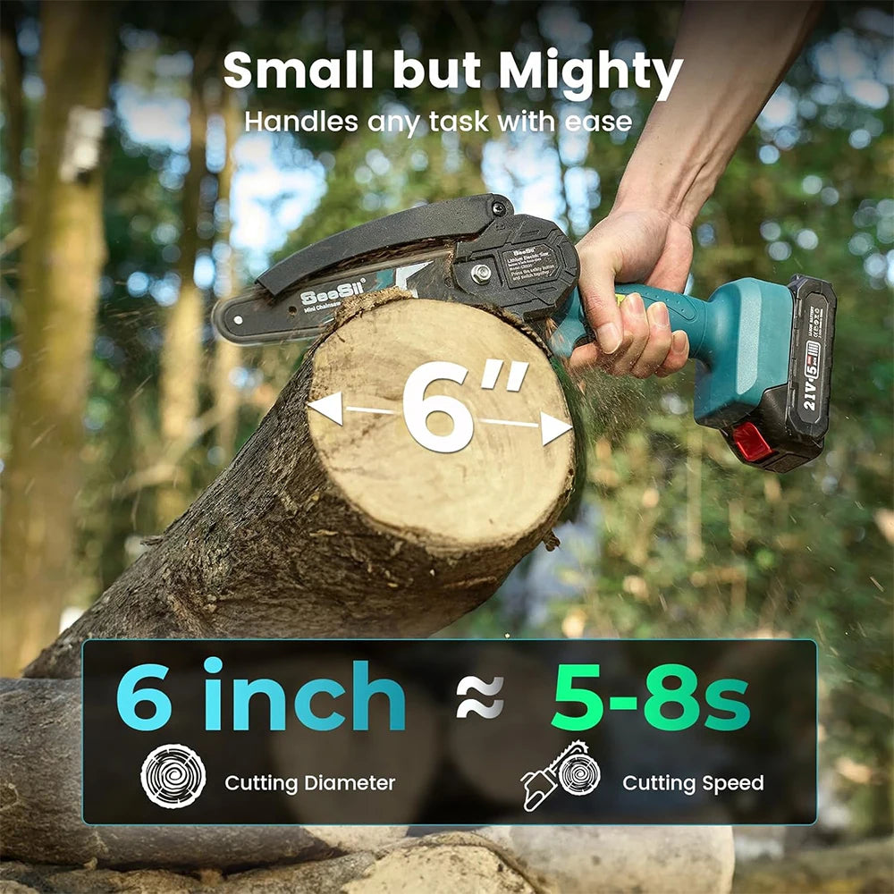 Seesii 6-inch Cordless Mini Chainsaw Handheld Electric Power Chain Saw for Tree Trimming Wood Cutting for Makita 18V Battery