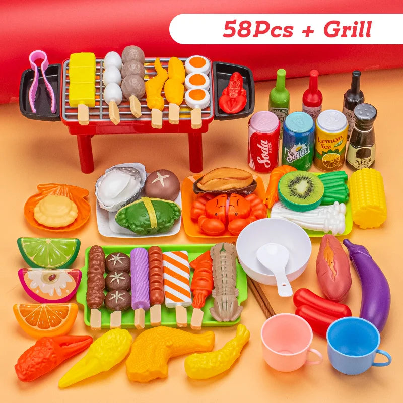 Mini Kitchen Pretend Play Toys Barbecue Set Children's Cooking Simulation Food Multi-set Christmas Gift For Kids Toddlers