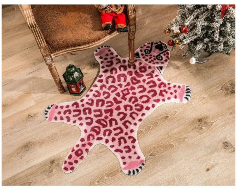 VIKAMA Pink Animal Faux Leopard Print Carpet