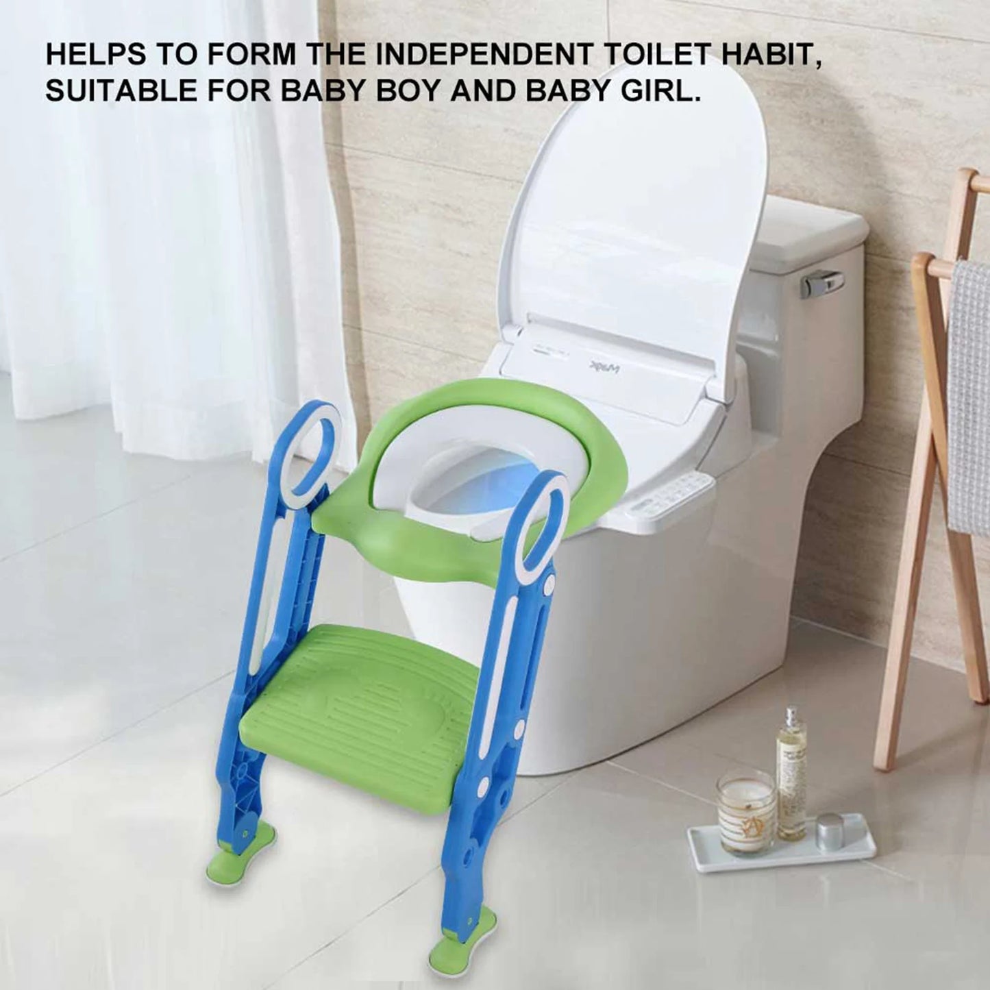 Baby Toddler Soft Toilet Chair Ladder Adjustable Safety Potty Training Seat (Red Yellow)