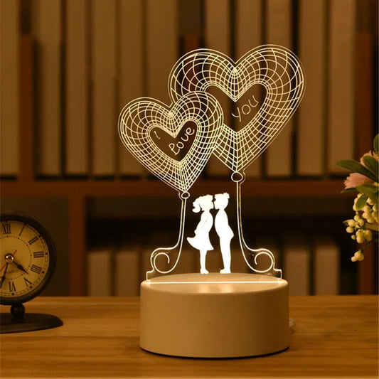 Creative 3D Acrylic Night Light USB Operated Bedroom Bedside LED Table Lamp Ornaments Christmas Holiday Birthday Event Gift