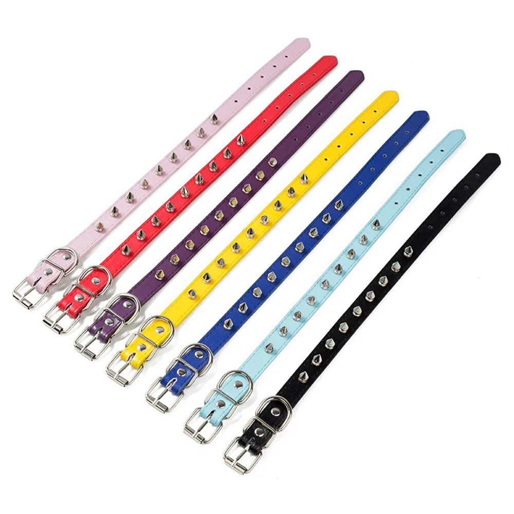 Anti-Bite Spiked Dog Collar – PU Leather Studded Collar for Small Dogs, Bulldogs, Pugs, and Puppies
