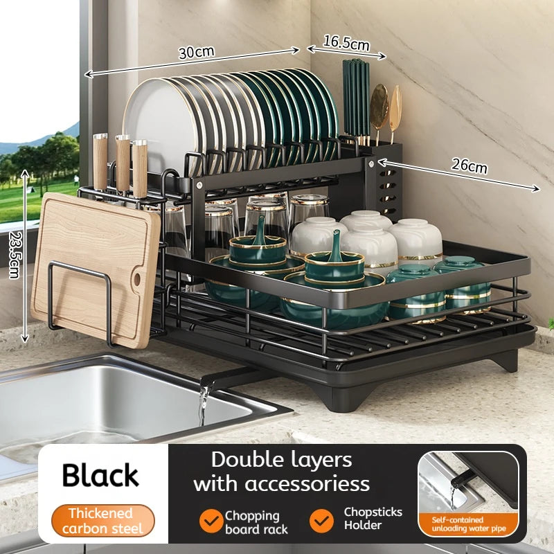 Expandable Over Sink Dish Drying Rack Kitchen Plate Bowl Organiser With Drainboard Countertop Utensil Storage Space Saving Shelf
