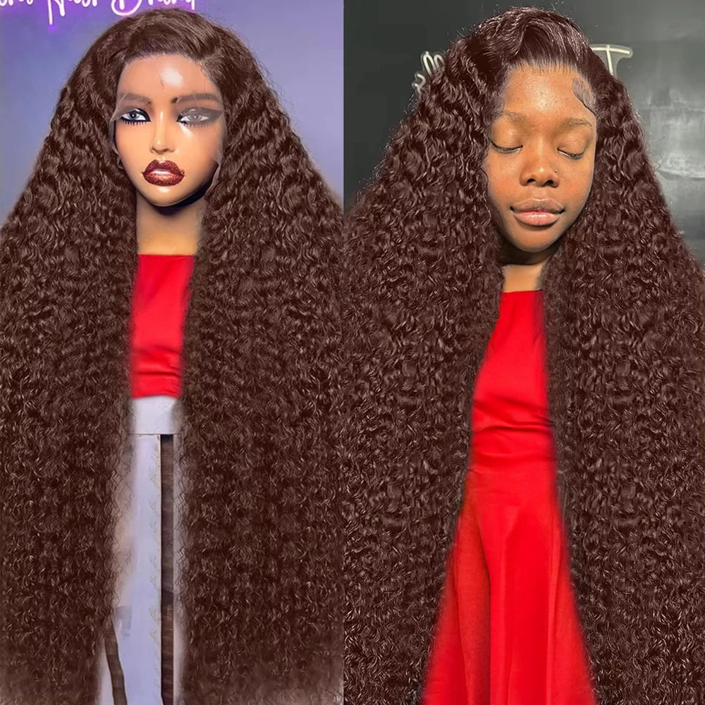 Curly Wig 13x4 Chocolate Brown Lace Front Wig 13x6 HD Transparent Lace Frontal Wig Colored Water Wave Human Hair Wigs For Women