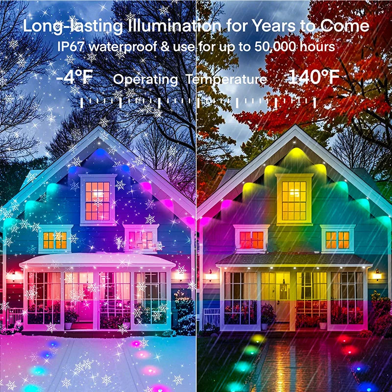 RGB Eaves LED Lights 45M 15M 30M 60M 90M Smart Bluetooth APP Permanent Outdoor Waterproof IP68 LED String Party Wedding Light