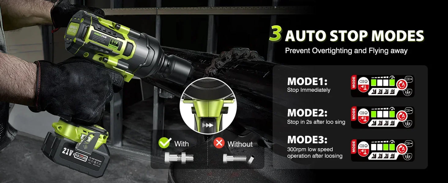 Robustrue 2000N.m Torque Brushless Electric Impact Wrench 3/4-1/2 Cordless Screwdriver Impact Gun RT2000A 5Ah Battery for Makita
