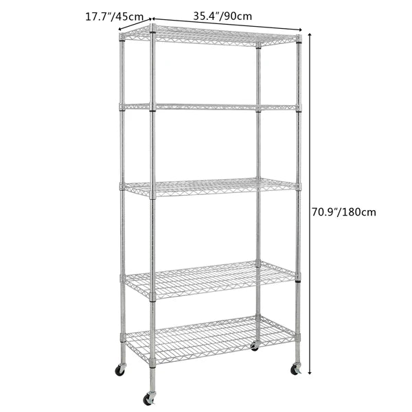 5-Tier NSF-Certified Steel Wire Shelving with Wheels Chrome