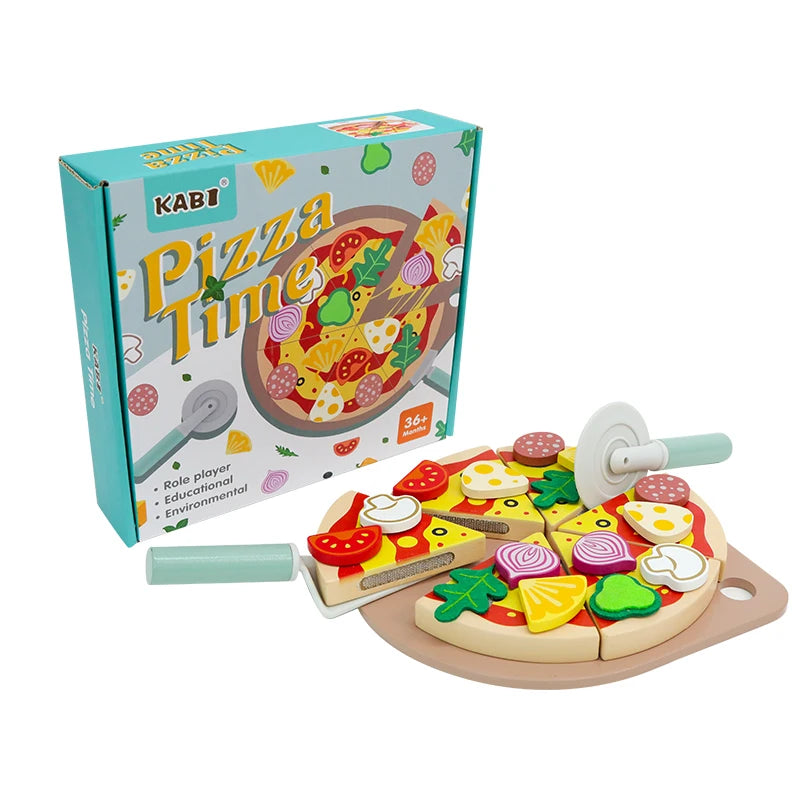 Kitchen Pretend Play Toys Wooden Simulation Food Accessories Pizza Salad Dessert Set Montessori Educational Toy for Toddler 3+