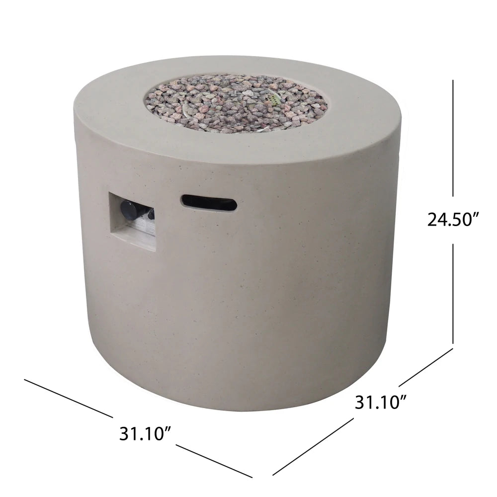 Lightweight Concrete Fire Pit 40000 BTU Light Grey Magnesium Oxide Outdoor Fire Table for Patio Backyard Garden Summer Nights