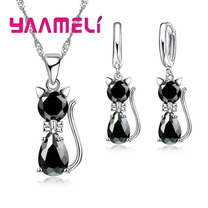 Sterling Silver Cat Shape Jewelry Set