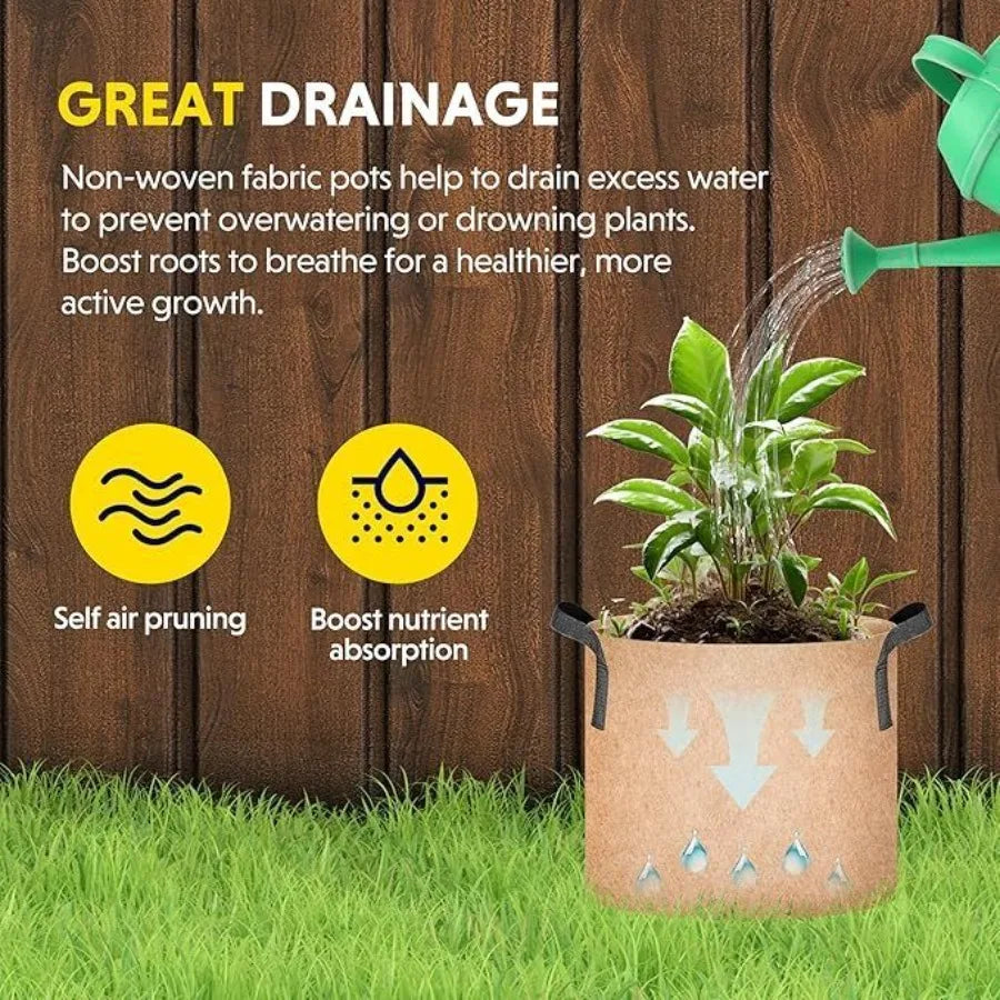 Plant Grow Bag 5 Gallon 6Pack Heavy Duty Fabric Pots 300g Thick Nonwoven Fabric Containers Aeration with Nylon Handles for Plan