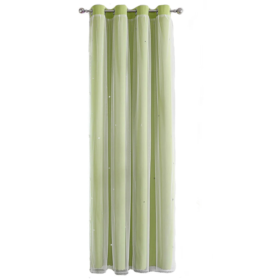 Double Layers Romantic Sheer Kids Children Girls Curtains With Hollow Out Stars For Living Room Bedroom Windows Drapes