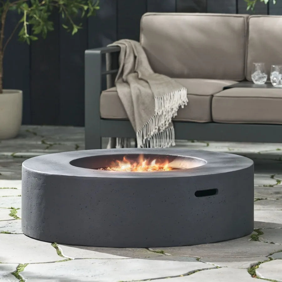 Lightweight Concrete Outdoor Circular Fire Pit Dark Gray 50 000 BTU Tank Cover not Included