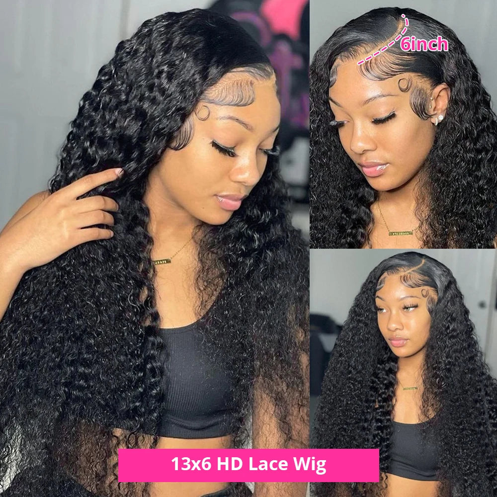 Deep Wave 250% High Density 13x6 HD Lace Frontal Human Hair Wig Brazilian Curly Water Wave Lace Frontal Wigs For Women CEXXY