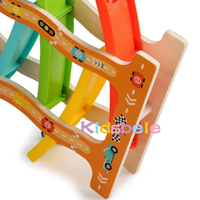 Kids Four-layer Wooden Gliders Montessori Inertia Track Car Toys Animal And Traffic Theme Early Educational Toys Birthday Gifts