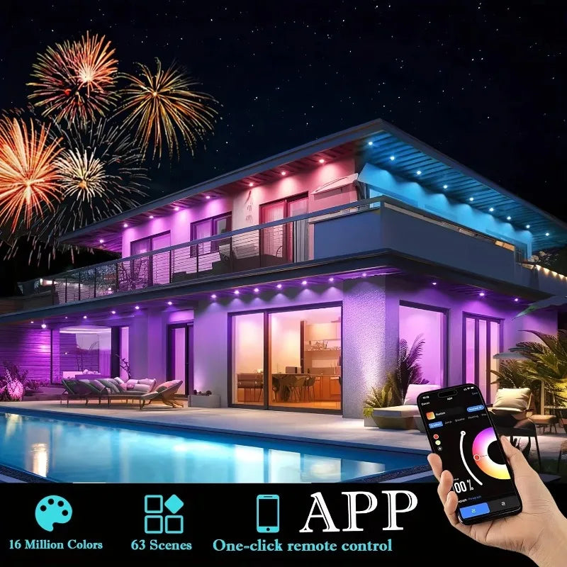 LED Lights 45M Permanent Outdoor Lights Smart RGBIC Eaves Festival Flashing Lighting Fairy String Christmas Holiday Decorations