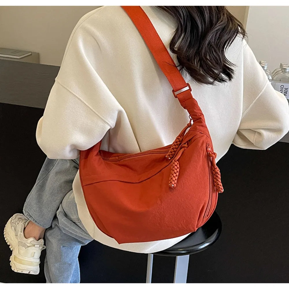 New Canvas Crossbody Bags Large Capacity Korean Simplified Shoulder Bag Lightweight Solid Color Dumpling Bag Travel