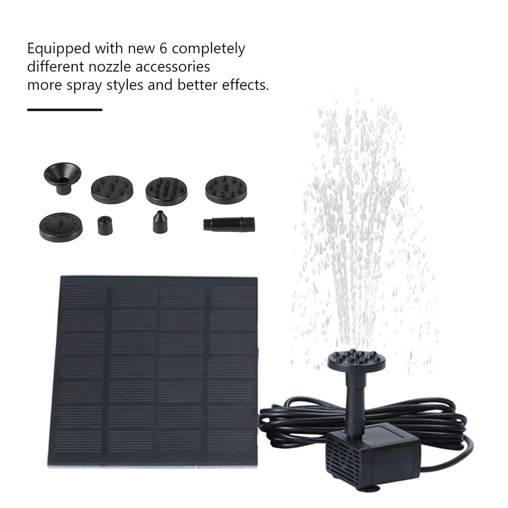 Solar Water Pond Pump Multifunctional with 6 Nozzles Aquarium Wave Maker Decorative Props Portable for Pool Fountain Submersible