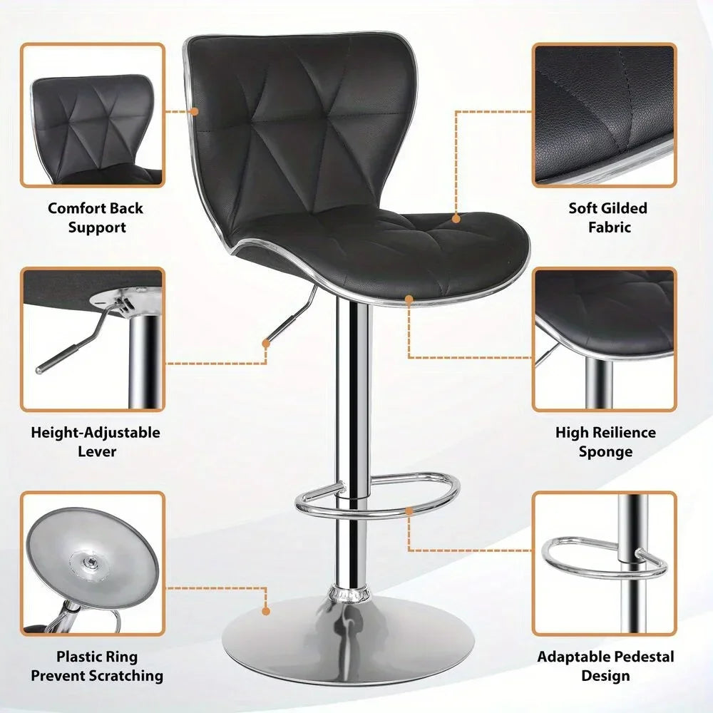 Adjustable Barstools Set of 2 Counter Height Bar Stools PU Leather Shell Back