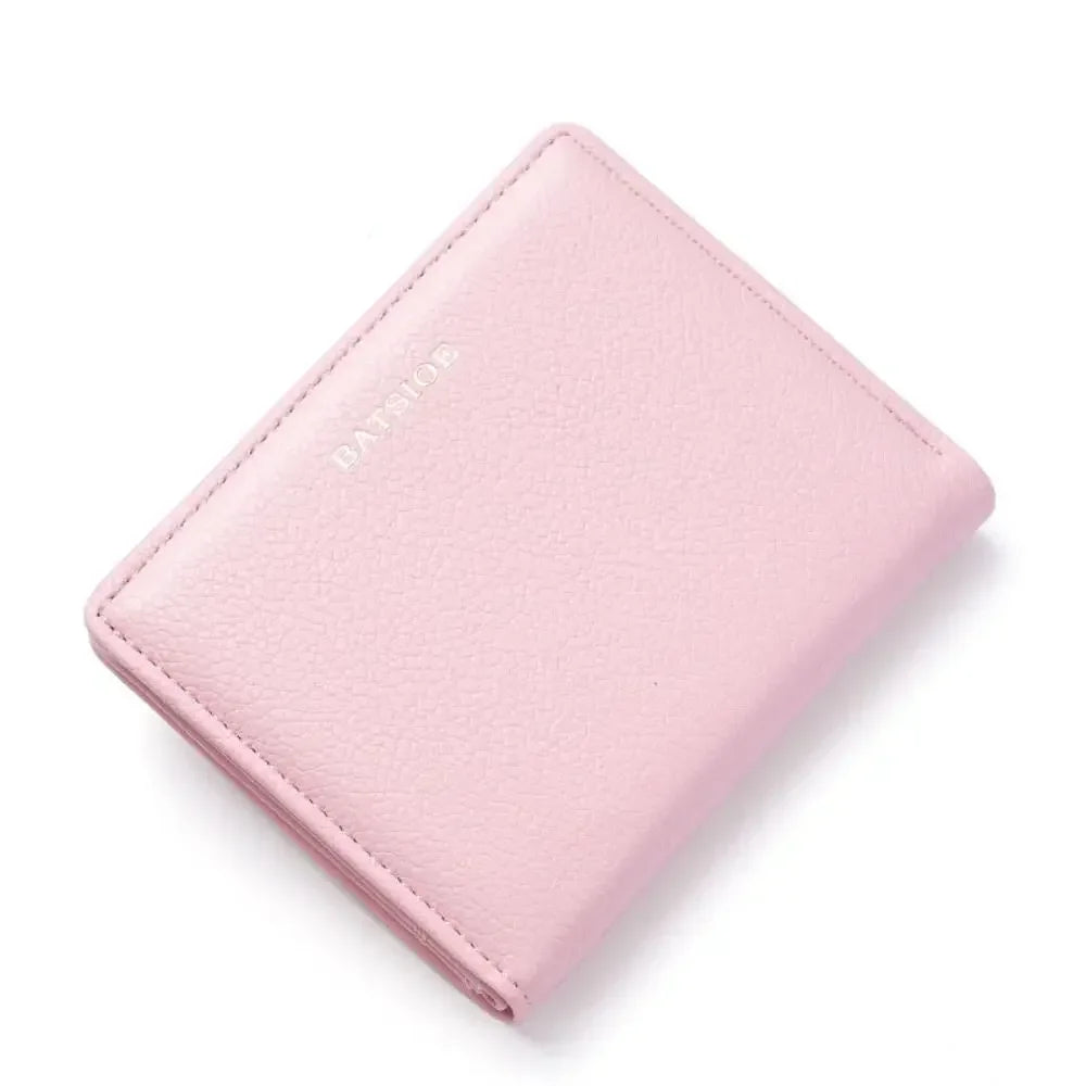 Fashion PU Leather Short Wallet Large Capacity Solid Color Card Holder Thin Women's Handbag Student Men Small Purse Mini Clutch