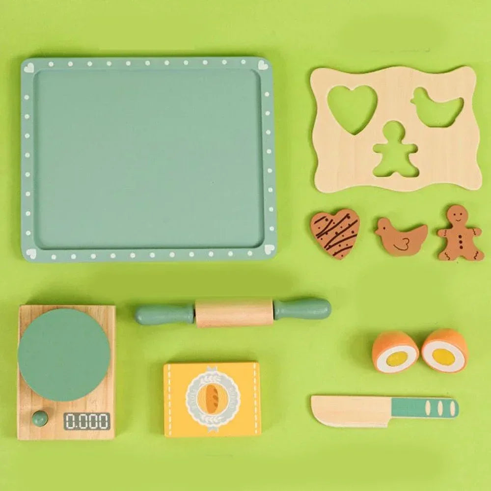 Kids Kitchen Toy Set Wooden Coffee Maker Set Simulation Cookie Maker Kit Pretend Play Educational Toys Gifts for Girls Boys