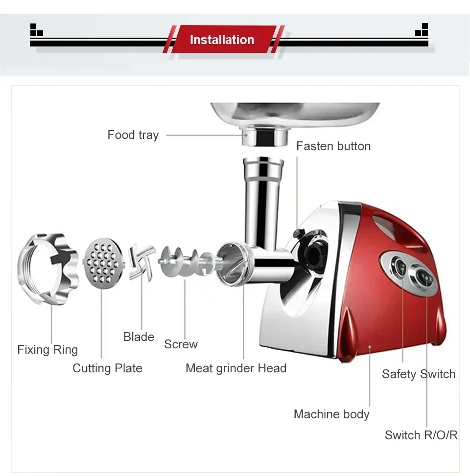 Electric Meat Grinder Powerful Heavy Duty Meat Mincer filler Sausage Grinder Stainless Steel Food Processor Sausage Stuffer
