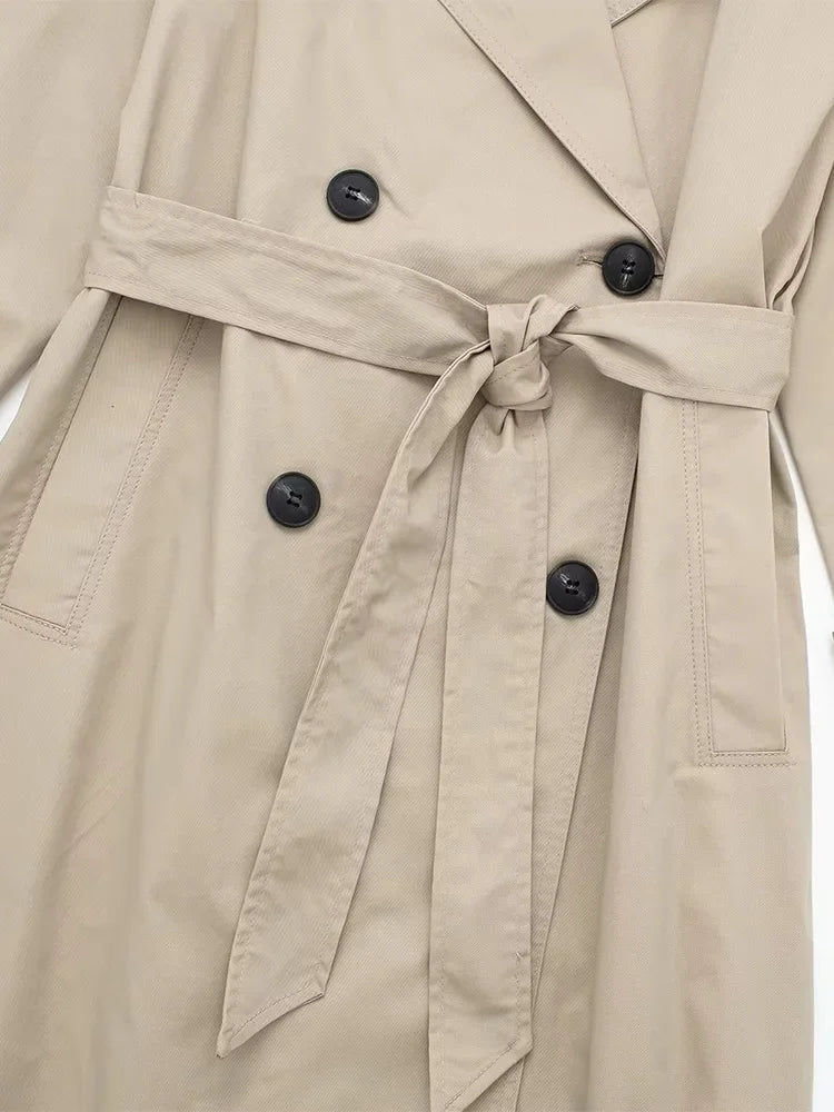 Women Trench Coat With Belt Solid Double Breasted