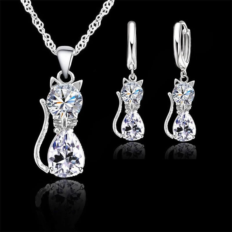 Sterling Silver Cat Shape Jewelry Set