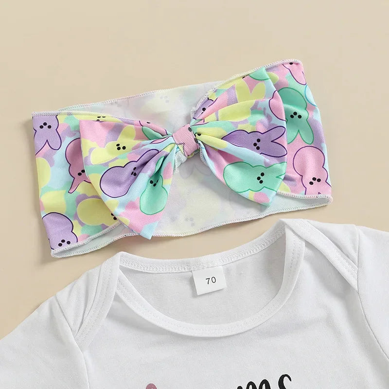 Children's Wear 2025 Easter Set Infant and Toddler Letter Short Sleeve Rabbit Printed Shorts Set