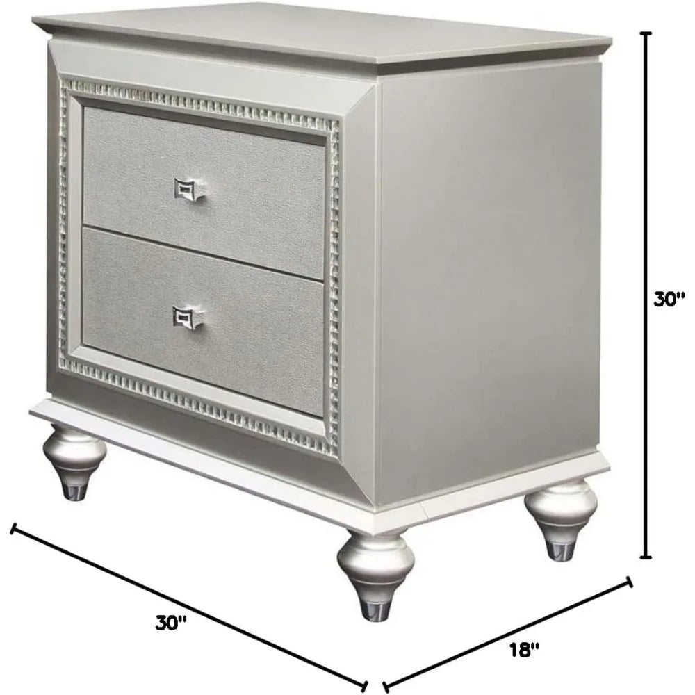Acme Kaitlyn Nightstand in Champagne | 2-Drawer Contemporary Wood Rectangular Nightstand Champagne