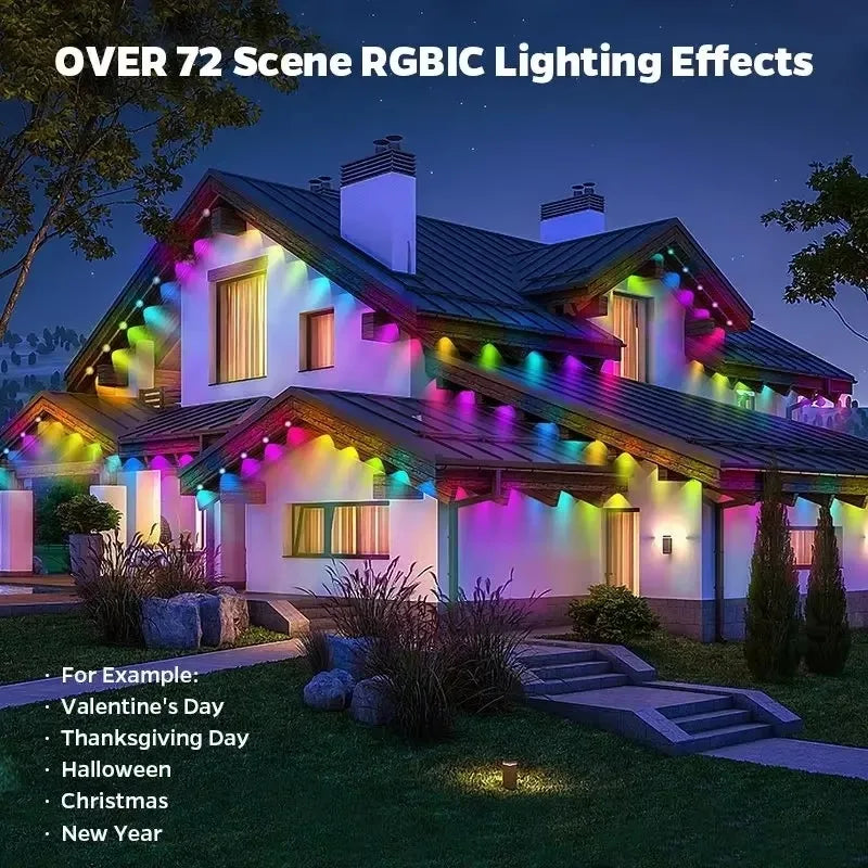 LED Lights 45M Permanent Outdoor Lights Smart RGBIC Eaves Festival Flashing Lighting Fairy String Christmas Holiday Decorations