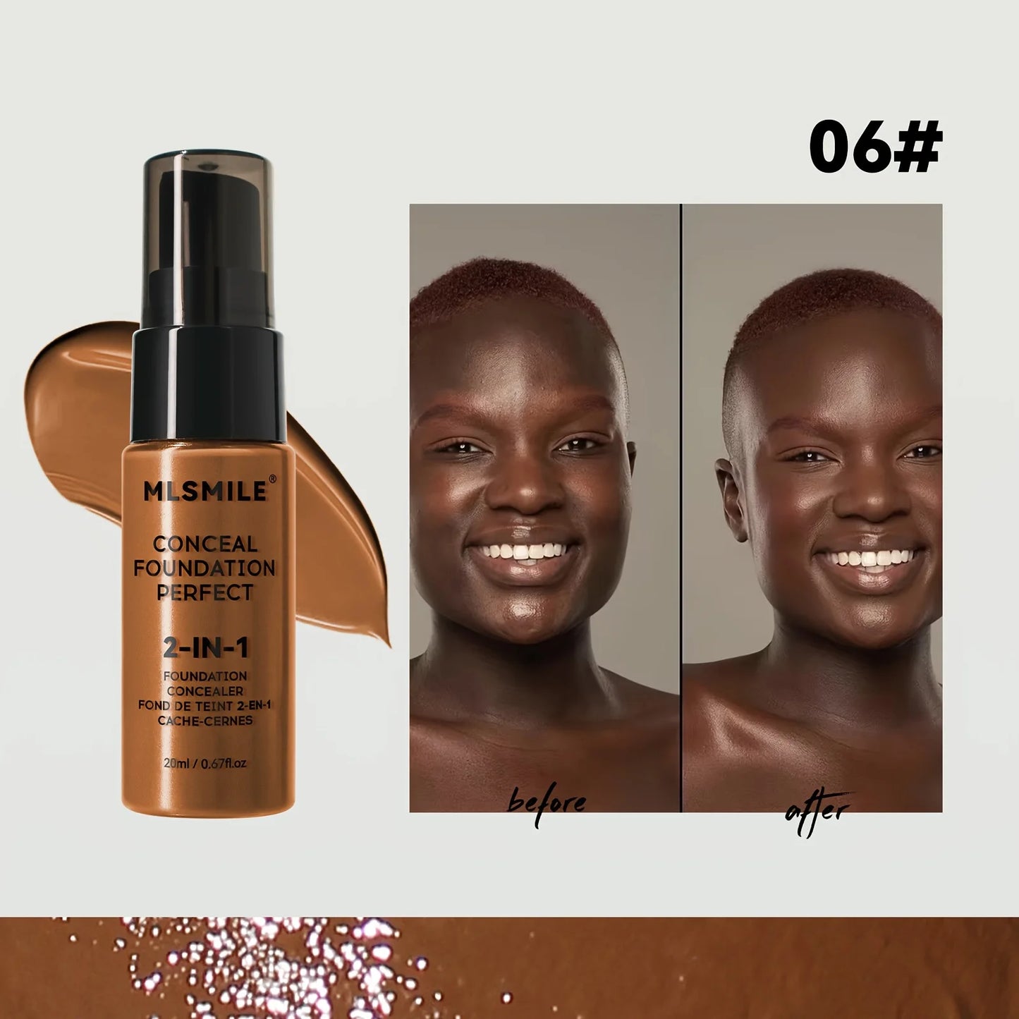 2-In-1 Oil Control Liquid Foundation & Concealer Full Coverage Long Lasting Waterproof Hydrating Brightening Base Makeup