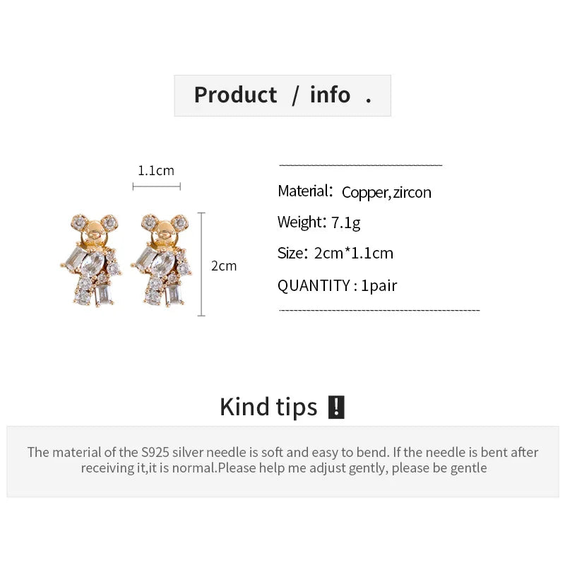Women’s Zircon Bear Stud Earrings Gift