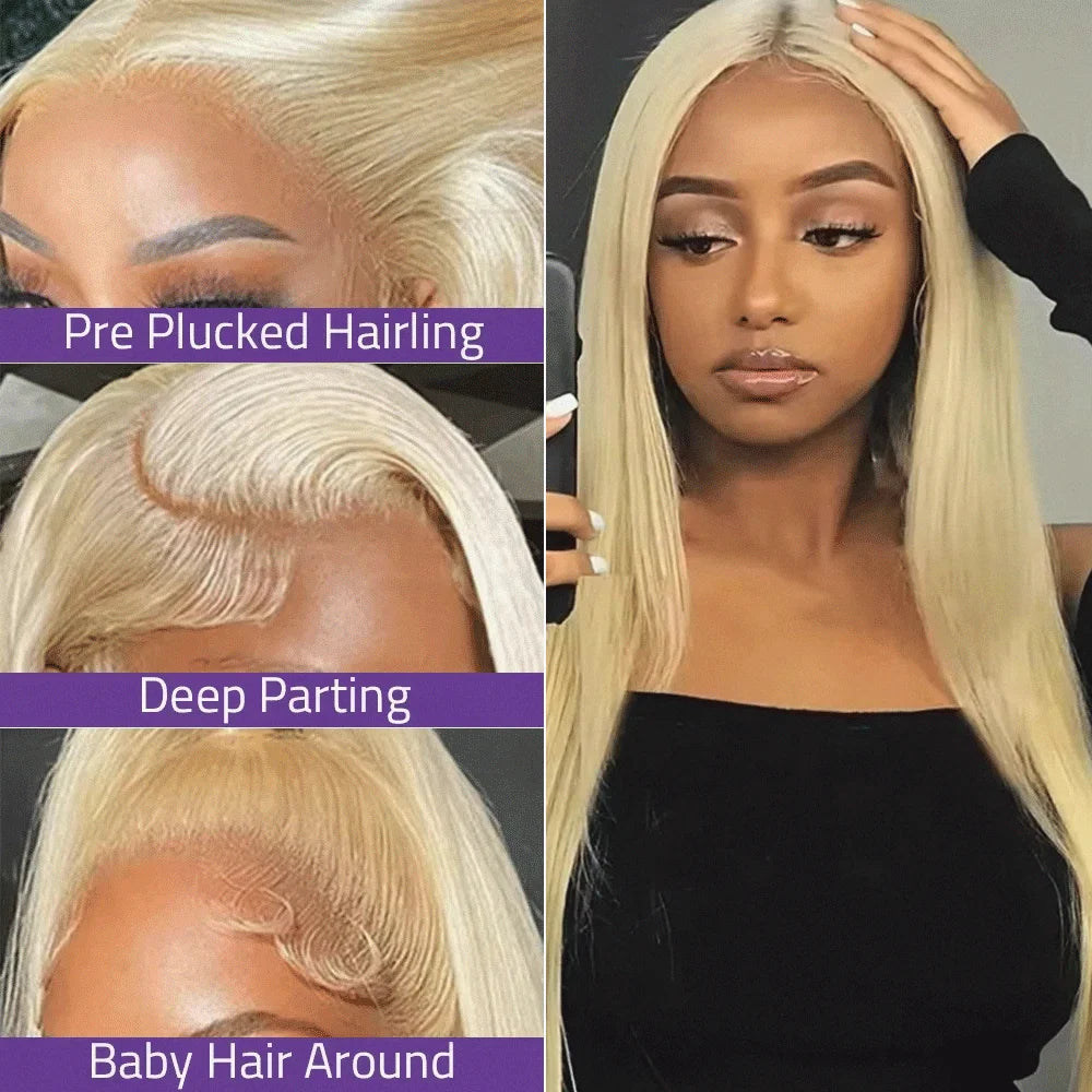 Blonde 613 13x6 Lace Frontal Wig HD 613 Lace Front Human Hair Wig for Women Pre Pucked Straight 100% Human Hair Wigs Can Be Dyed