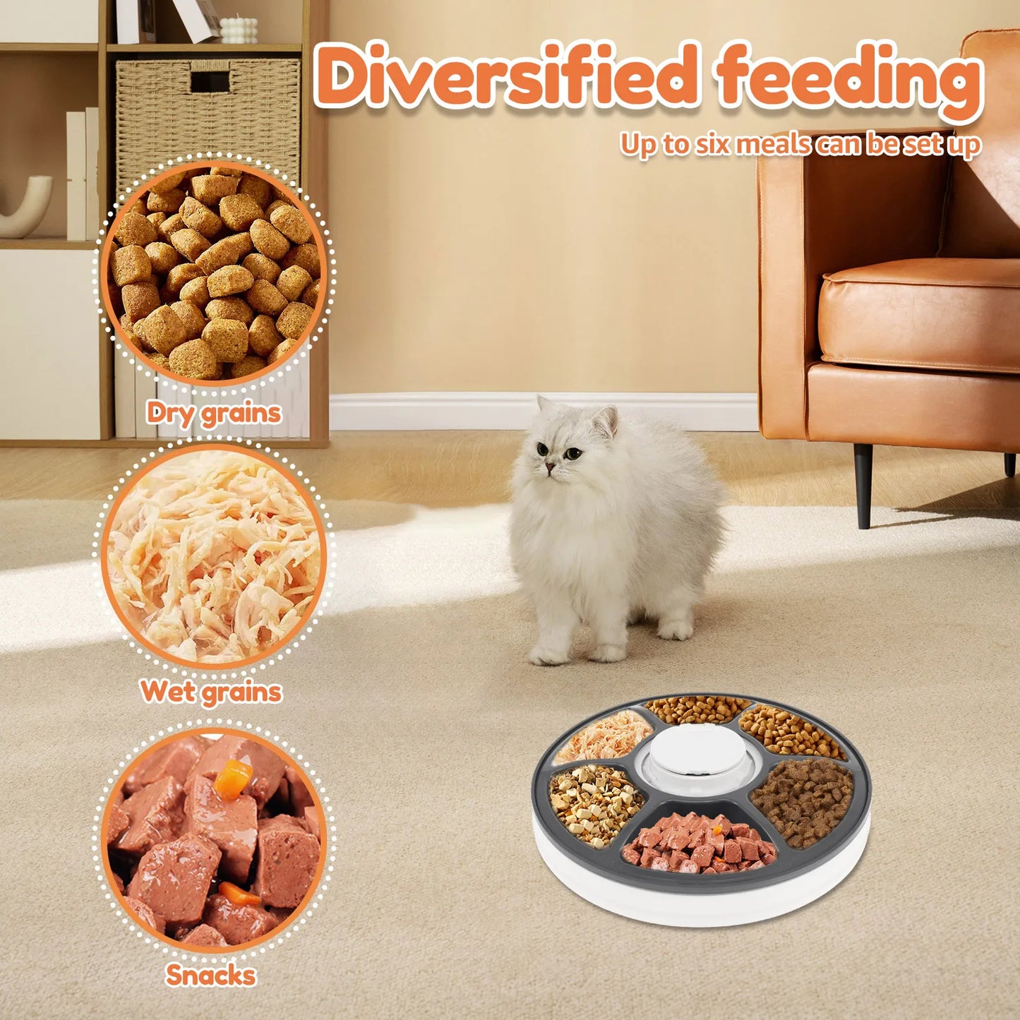 Automatic Pet Feeder 6-Grids 24 Hour Timing Wet/Dry Snacks Feeding Device Battery Powered For Cats Dogs Foods Dispenser