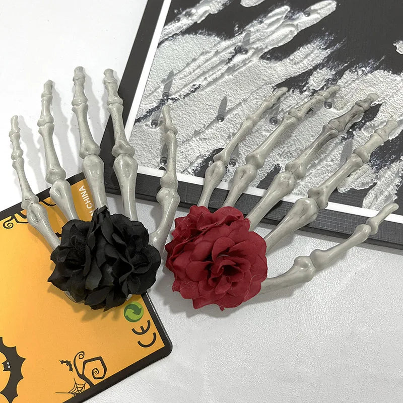 Dark Gothic Style Skeleton Hand Rose Hair Clip Headwear Hair Accessory Hairpin Hairstyle For Halloween Party Makeup Cosmetic