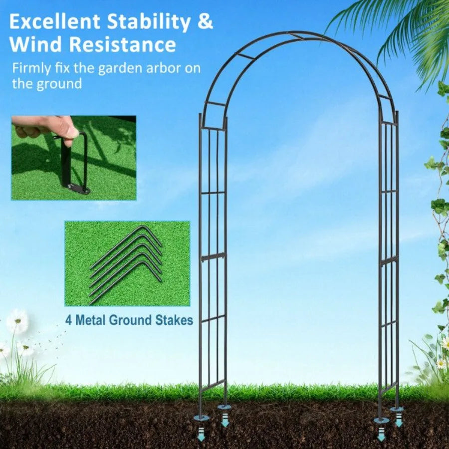 7.5 Feet Metal Garden Arch for Climbing Plants and Outdoor Garden Dr