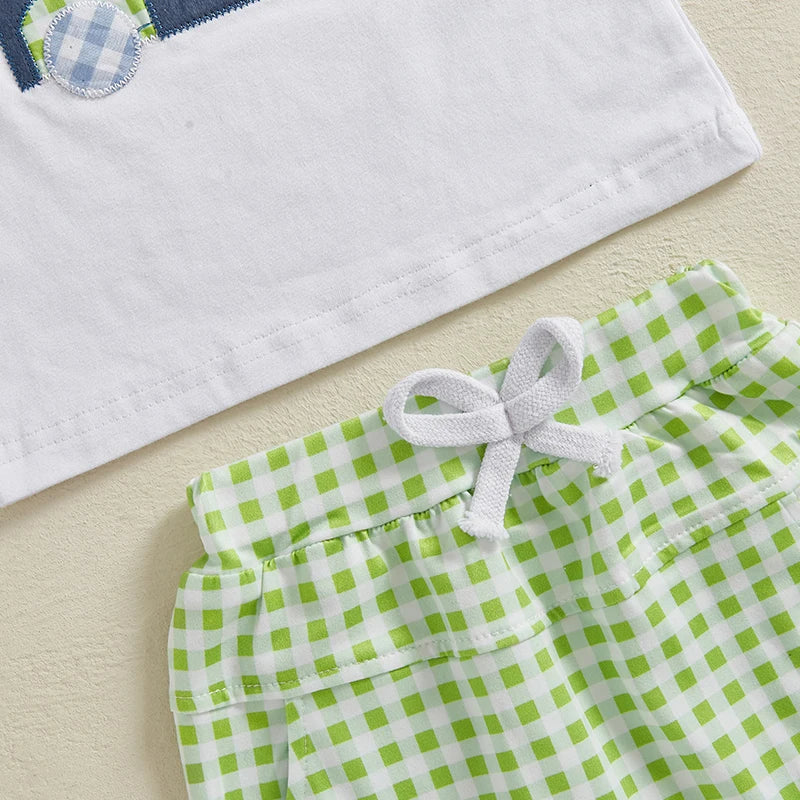Adorable Infant Boys Summer Outfits Embroidered Round Neck Tee and Shorts Set for Easter Celebrations - 2 Piece Set