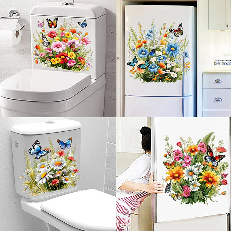 Butterfly Flower Waterproof Toilet Sticker Bathroom Toilet Seat Beautification Decorative Sticker Self-adhesive Decals