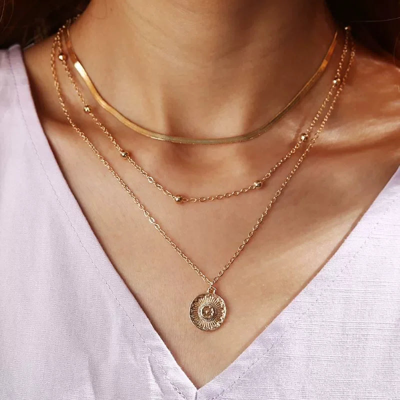 3 Layer Round Pendant Necklaces