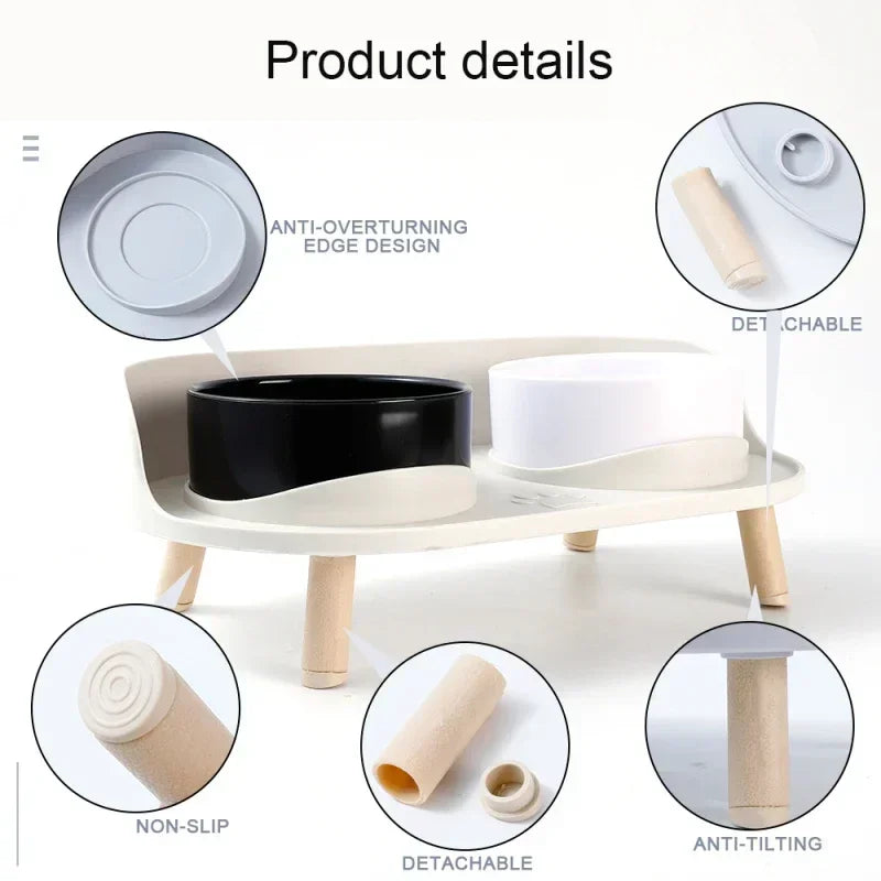 Adjustable Cat Double Bowls Feeder Bowls