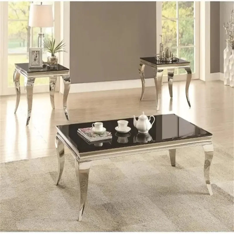 Rectangular Coffee Table in Chrome and Black for Contemporary Living Room