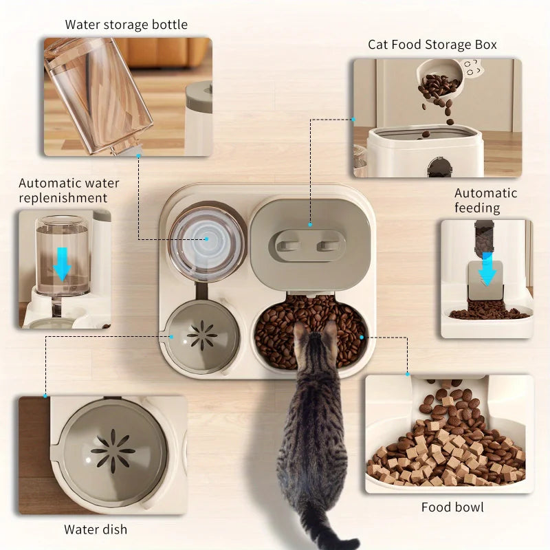 Automatic Cat & Dog Feeder with Spill-Proof Design – Water Fountain and Food Dispenser for Small, Medium, and Large Pets