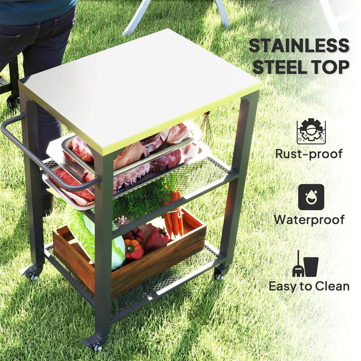 Multi-Functional Camping Cart & Grill Cart - Portable Outdoor Utility Trolley for Adventures