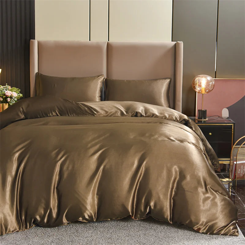 Silk Black 3pcs Satin Duvet Cover Bedding Set